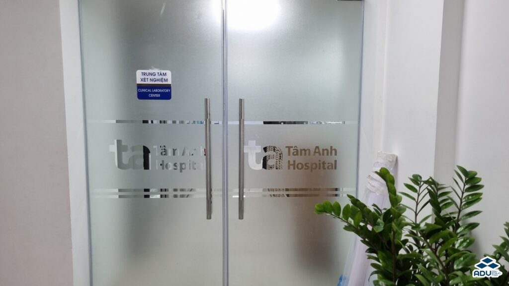 Mẫu thi công dán decal mờ cửa kính có logo
