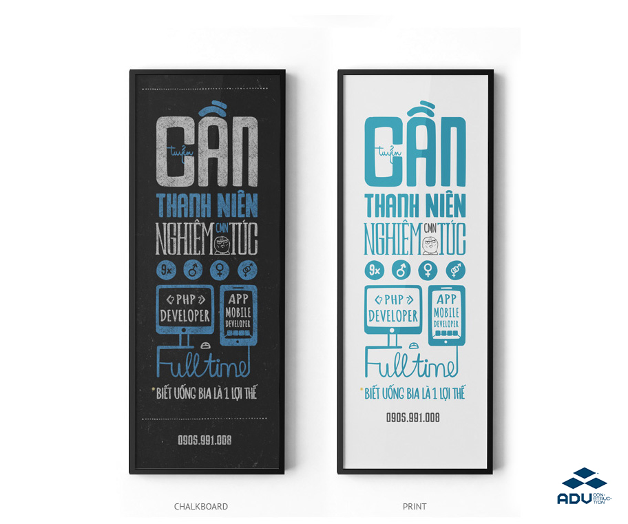 Mẫu standee tuyển dụng độc đáo bởi cách điệu Typographic