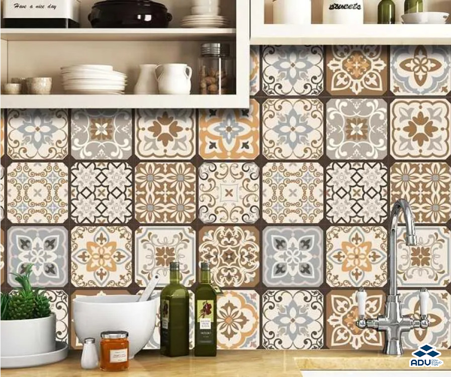 Decal dán tường bếp hình gạch bông