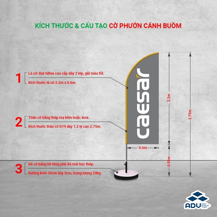 Kích thước và đặc điểm của cờ phướn cánh buồm