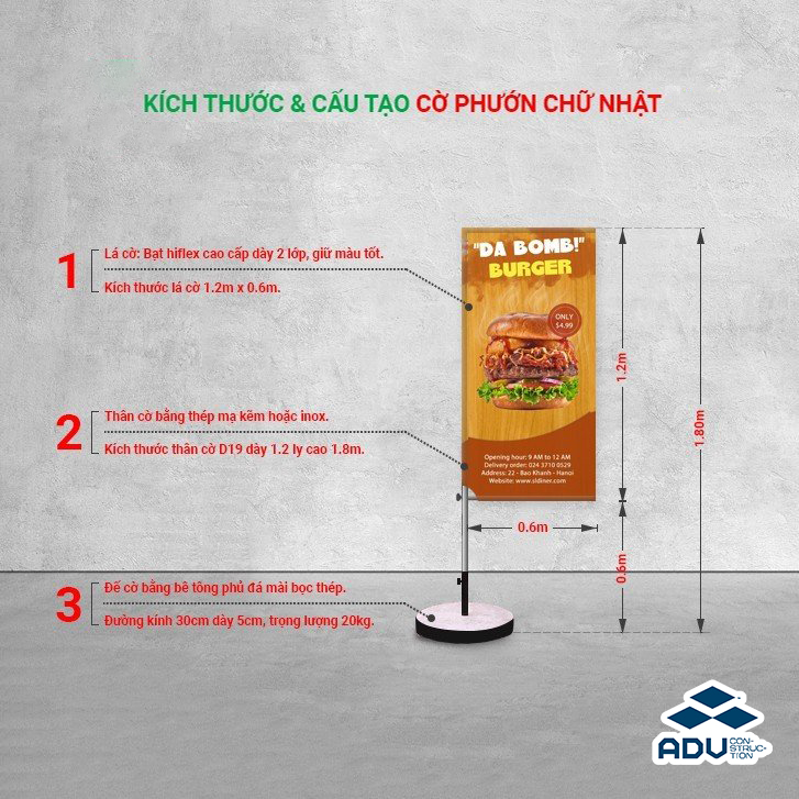 Kích thước và đặc điểm của cờ phướn hình chữ nhật