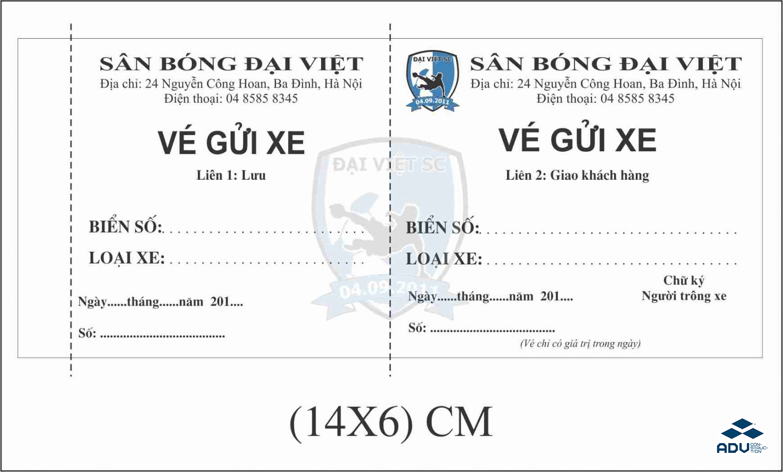 Kích thước in vé gửi xe