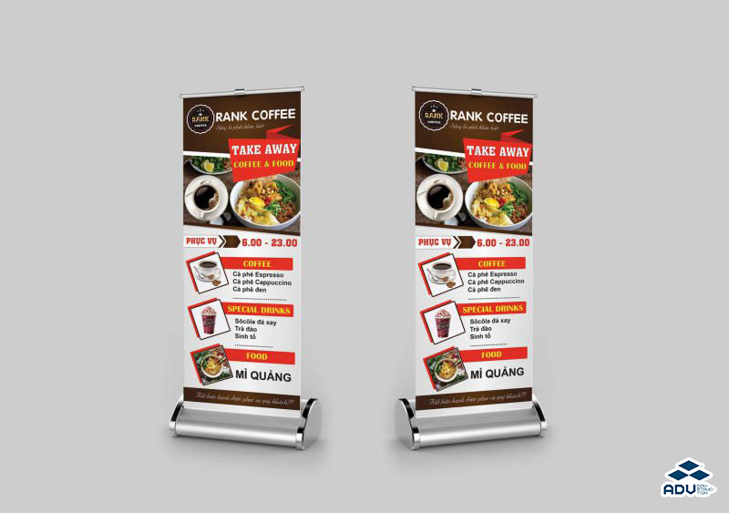 Standee coffee chân cuốn đẹp