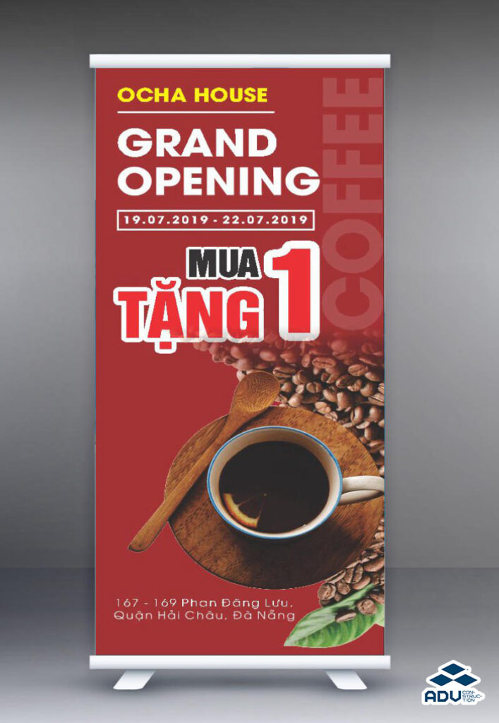 Mẫu standee quán cà phê chào mừng khai trương