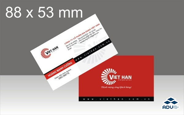 Kích thước card visit ngang thông dụng
