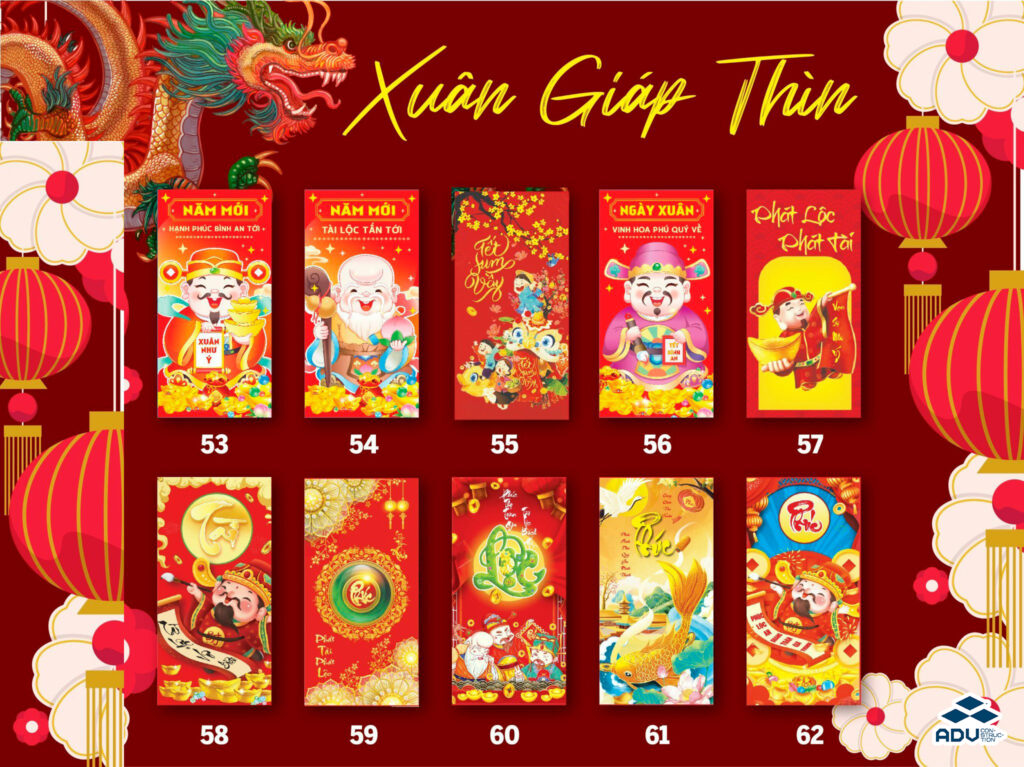 Mẫu bao lì xì đẹp 2024 năm Giáp Thìn 