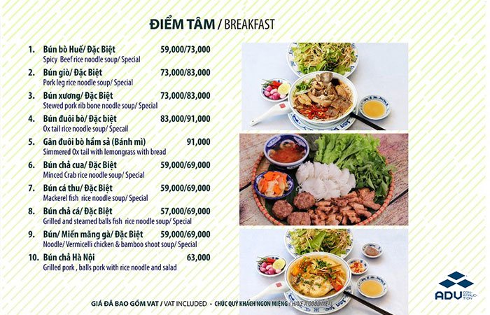 Menu theo điểm tâm sáng