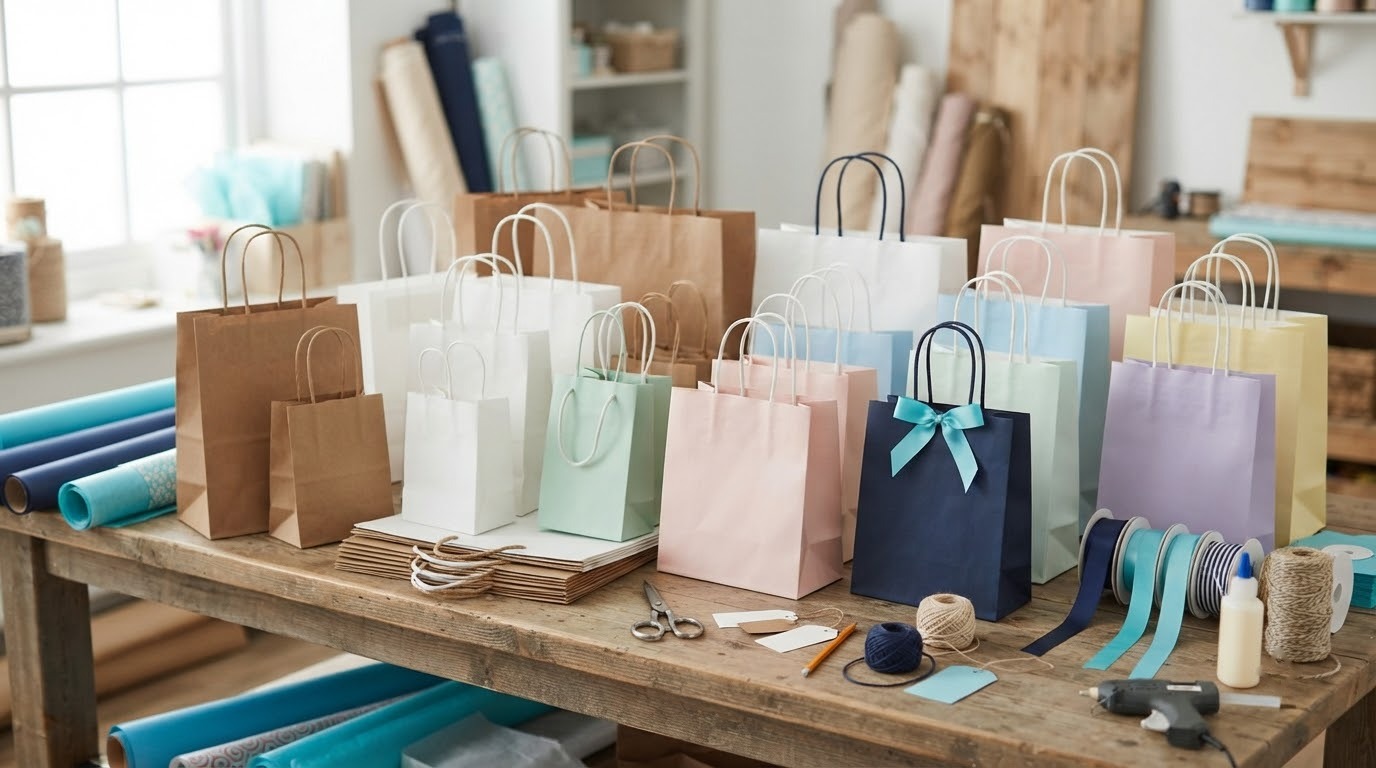 Các mẫu túi giấy đựng quà handmade được gấp từ giấy kraft và giấy màu