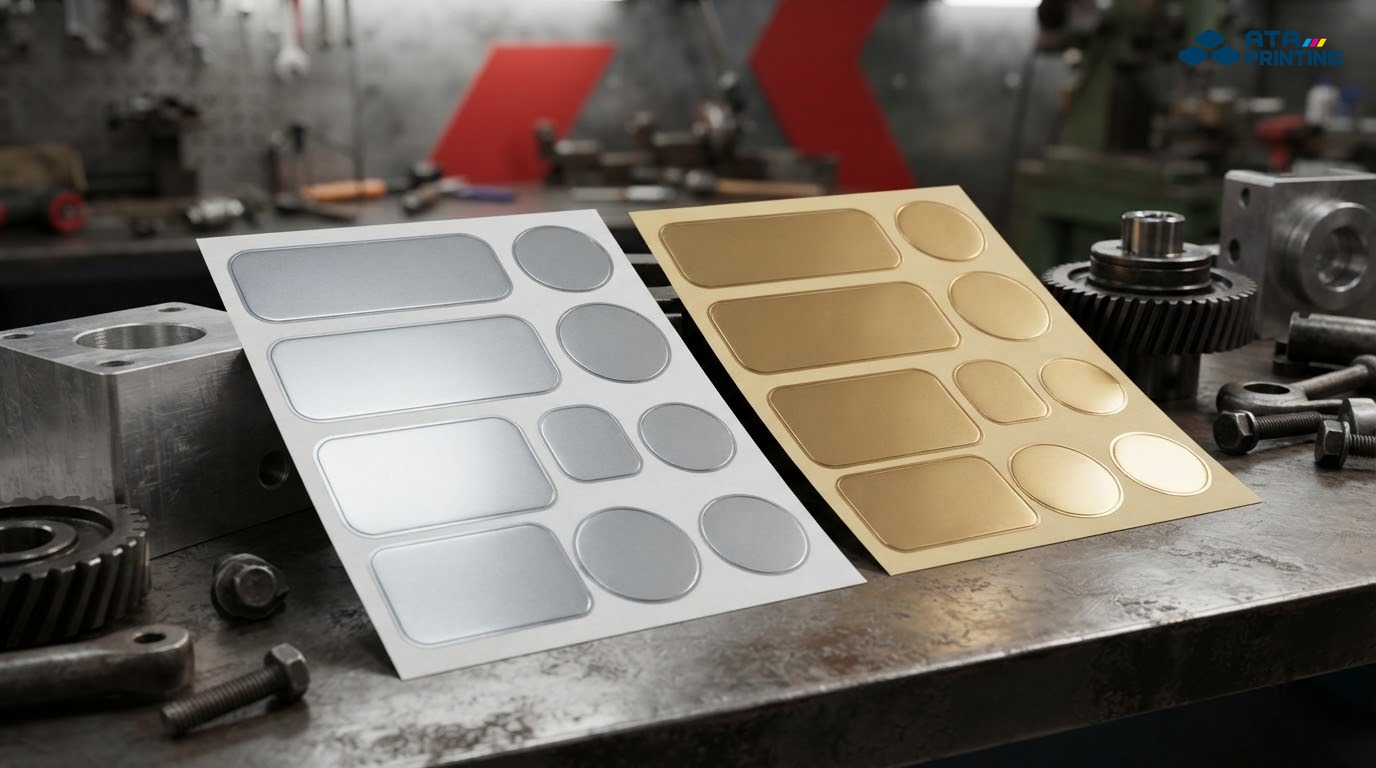 Mẫu decal xi bạc và xi vàng có bề mặt ánh kim đặt trên chi tiết kỹ thuật