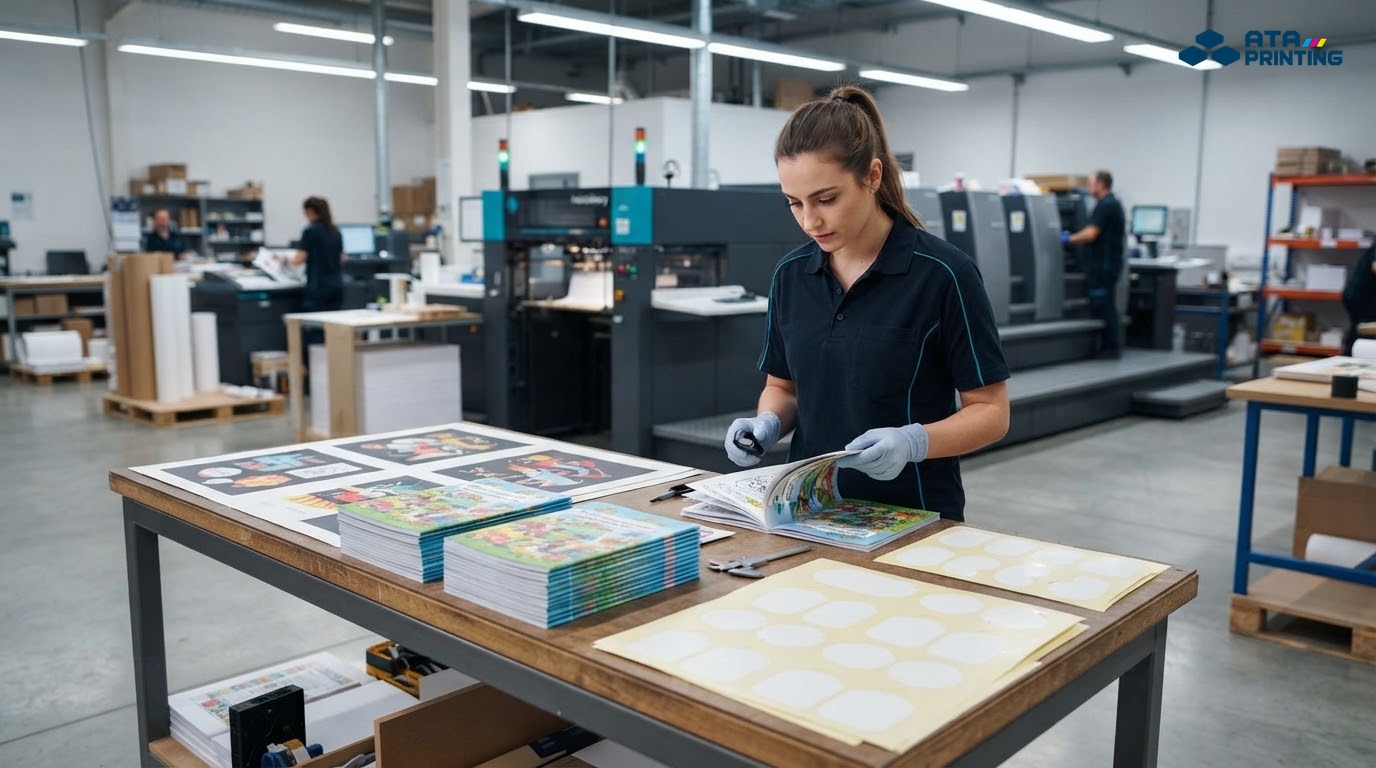 Thành phẩm tranh tô màu và sticker không màu được kiểm tra tại xưởng in