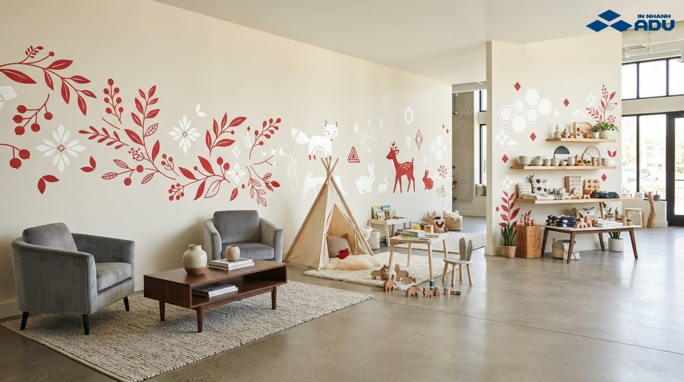 Decal dán tường trang trí phòng khách, phòng trẻ em và cửa hàng hiện đại