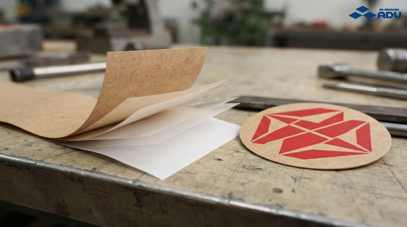Các lớp mặt giấy keo silicon và đế của decal kraft