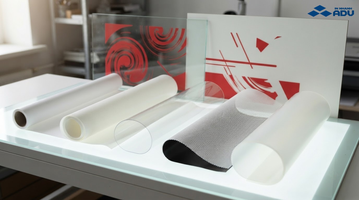 Cuộn PP, decal sữa, decal trong, decal lưới và decal xuyên sáng