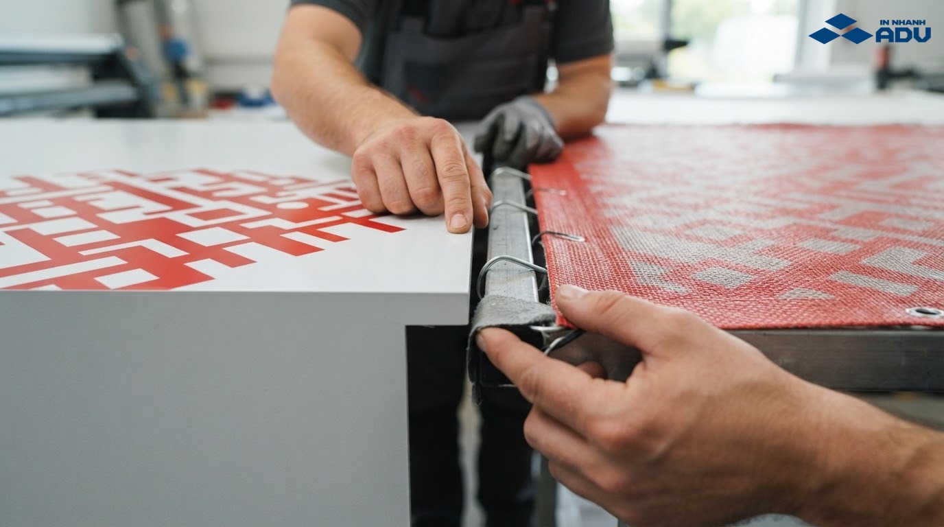 So sánh bề mặt decal PVC mịn và kết cấu bạt Hiflex dệt sợi