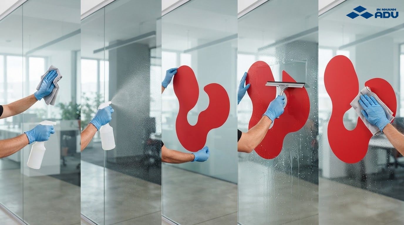 Quy trình làm sạch, phun ướt, căn màng và gạt decal trên kính