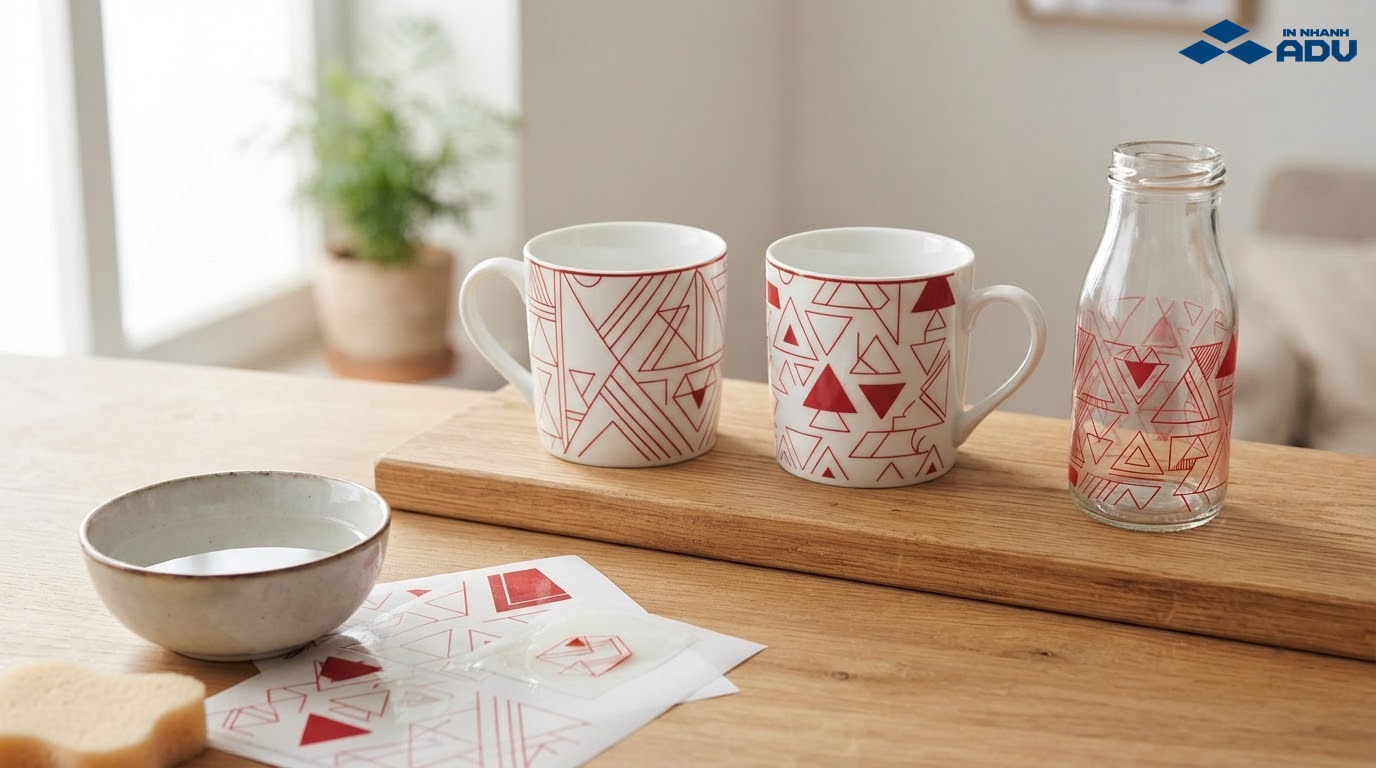 Họa tiết decal trượt nước trang trí bên ngoài ly sứ và bình thủy tinh