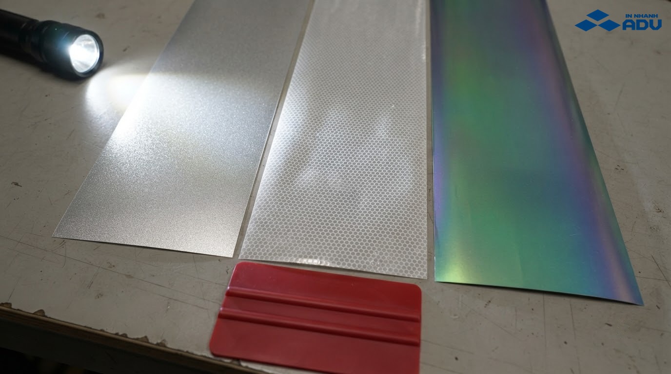 Các mẫu decal phản quang hạt kính, tổ ong và ánh đa sắc