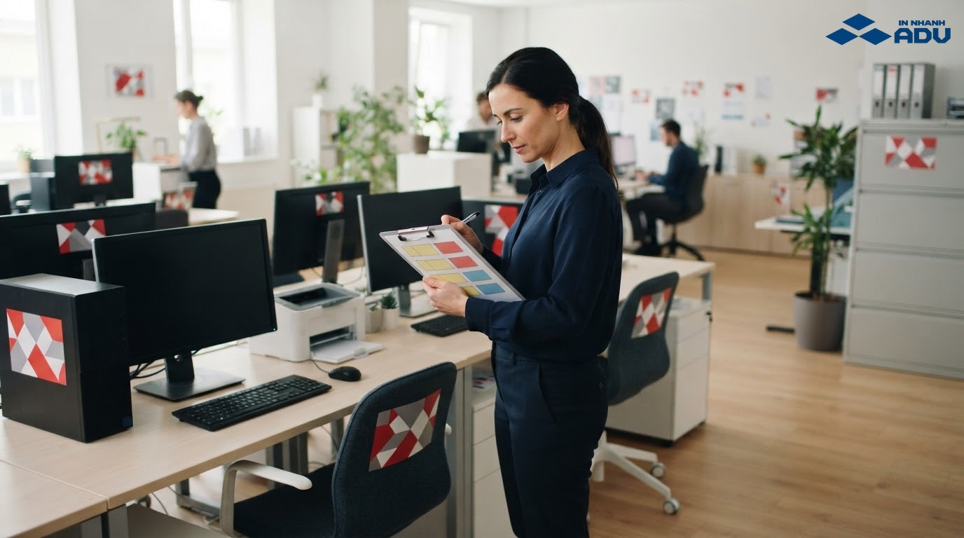 Tem quản lý tài sản dán trên thiết bị văn phòng