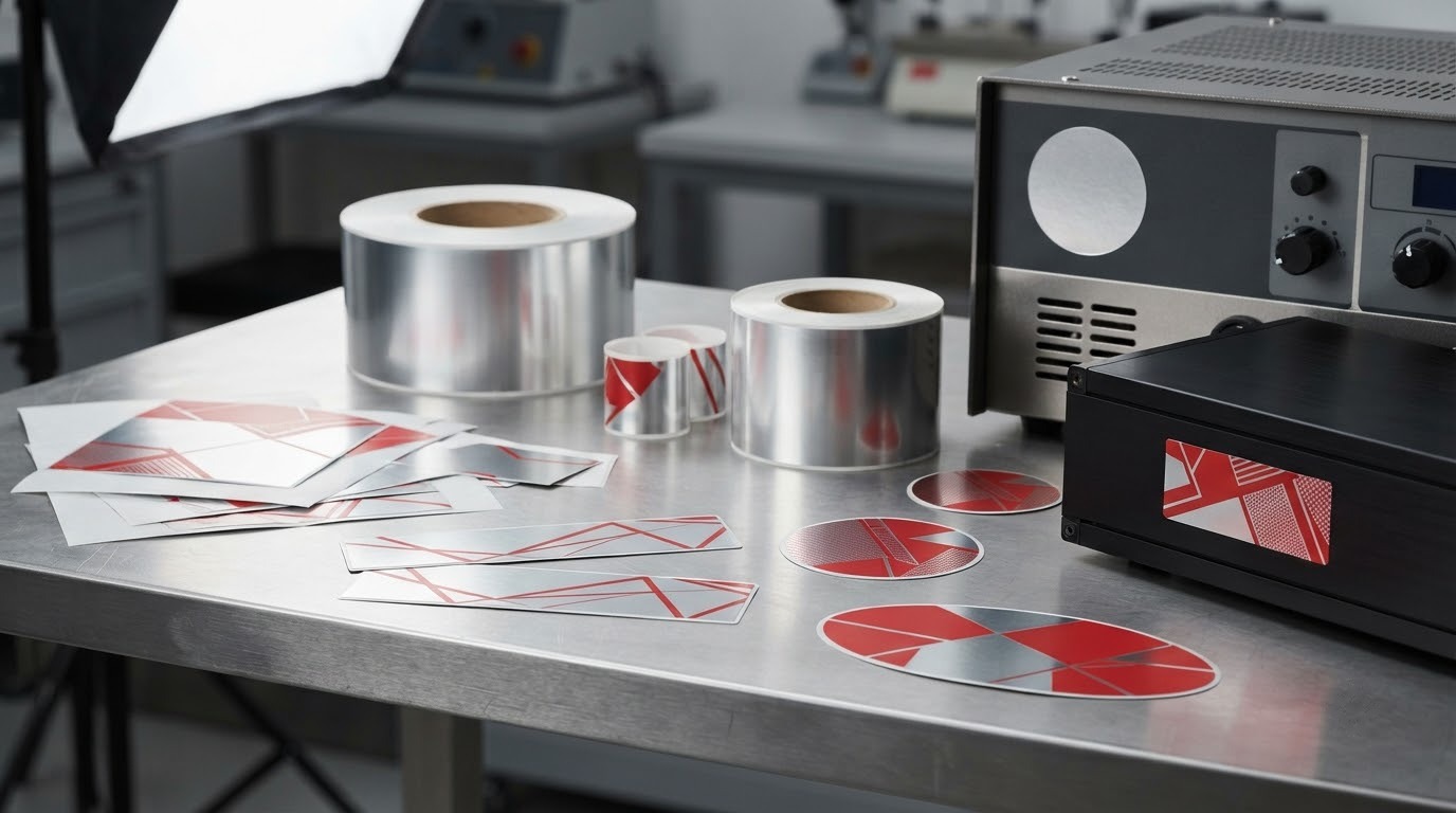 Bộ tem decal xi bạc ánh kim dùng cho thiết bị và sản phẩm kỹ thuật