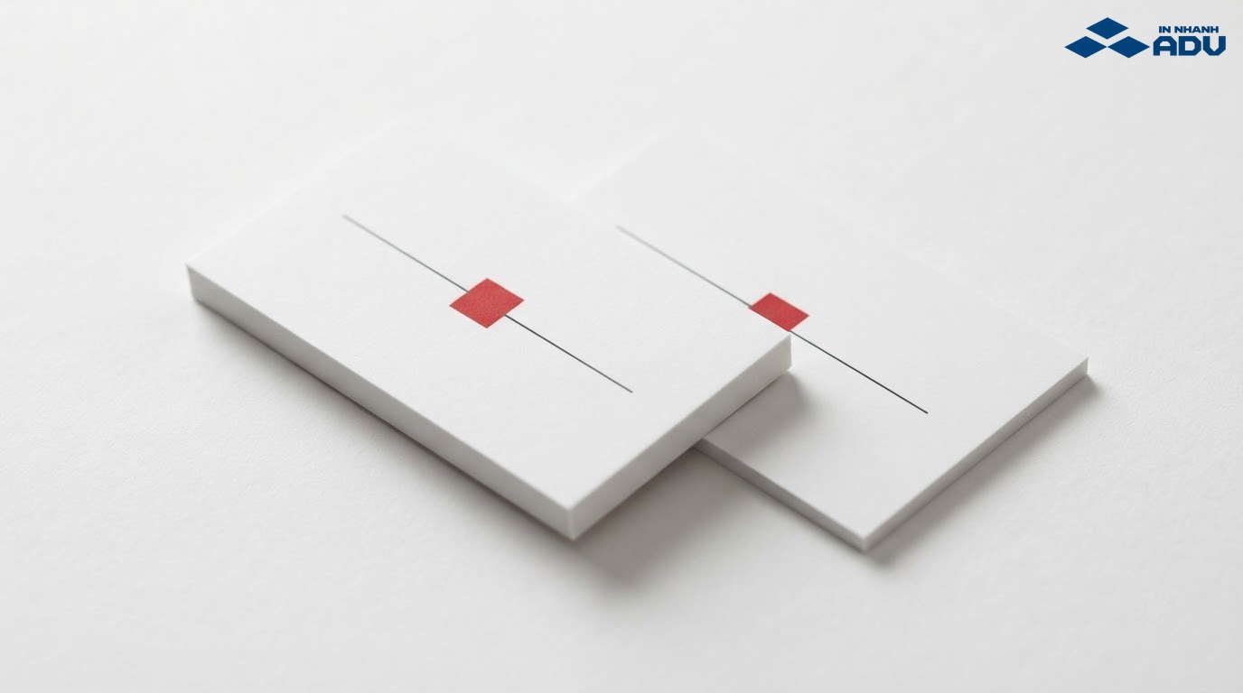 Name card tối giản màu trắng đỏ với bố cục nhiều khoảng thở