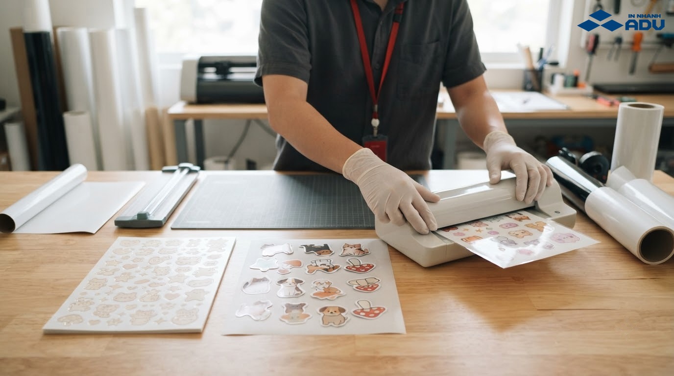 Sticker được bế demi cắt rời và cán màng bảo vệ