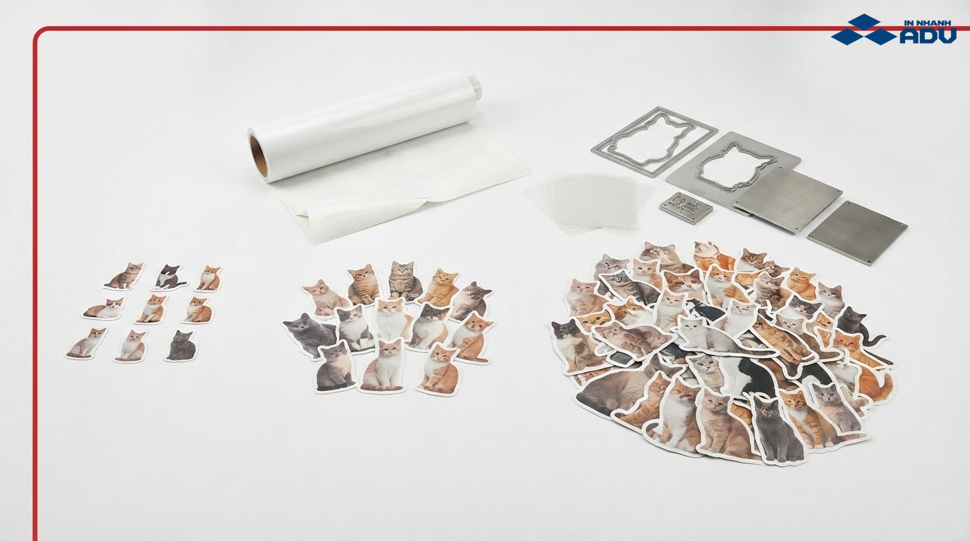 Các lô sticker mèo theo số lượng và quy cách sản xuất khác nhau