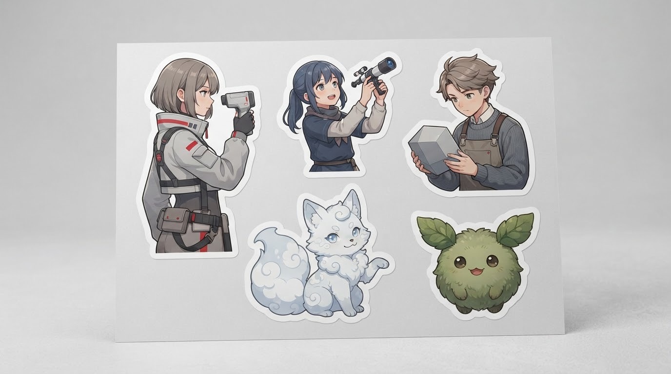 Bộ sticker anime nguyên bản với nhân vật hành động, chibi và phong cách cá tính