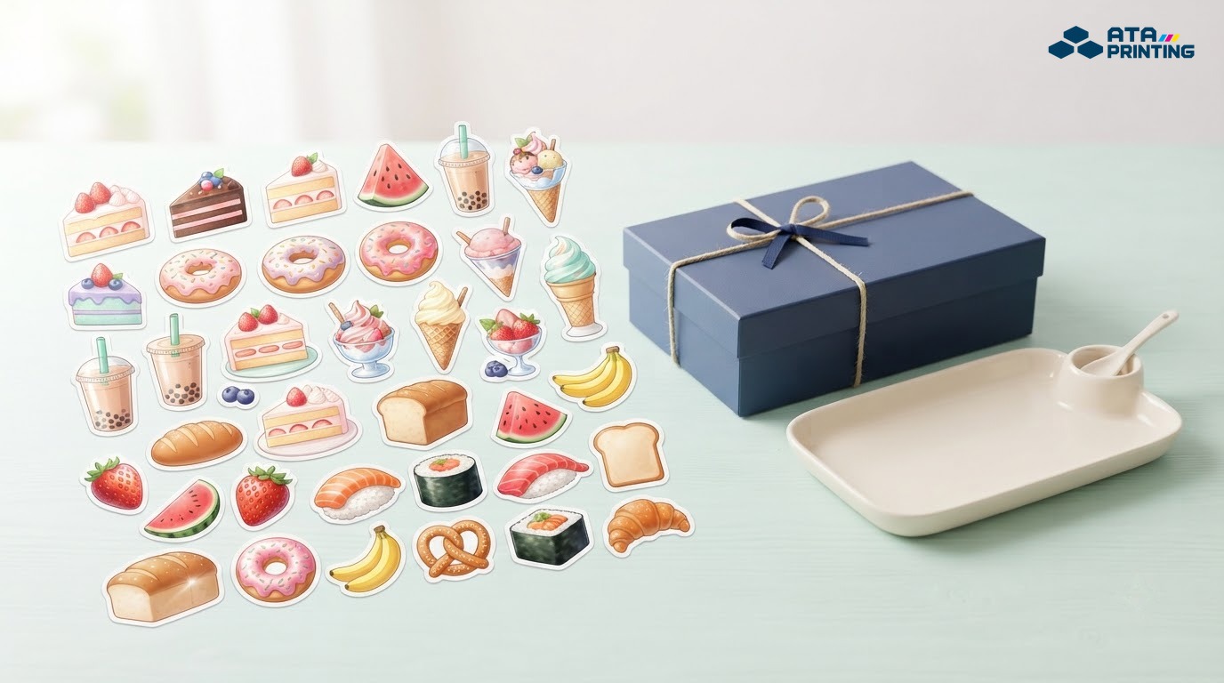 Sticker cute hình bánh ngọt, trà sữa, trái cây và đồ ăn