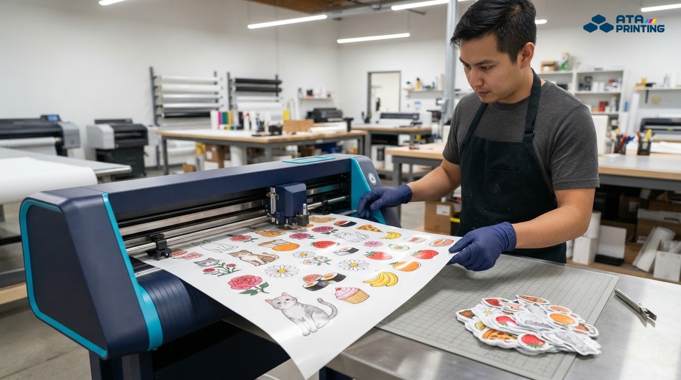 Máy cắt bế sticker theo đường viền của từng hình minh họa