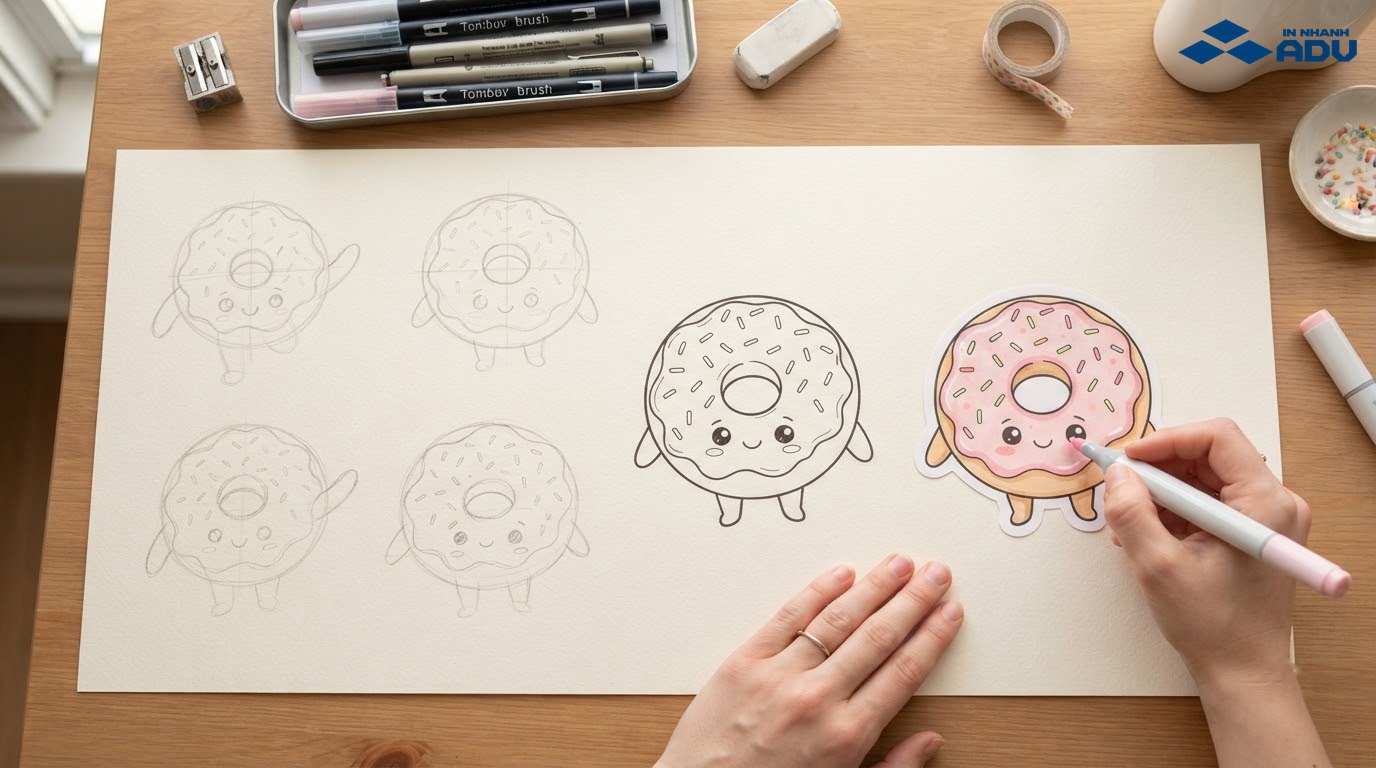 Quy trình vẽ sticker đồ ăn từ phác thảo đến tô màu