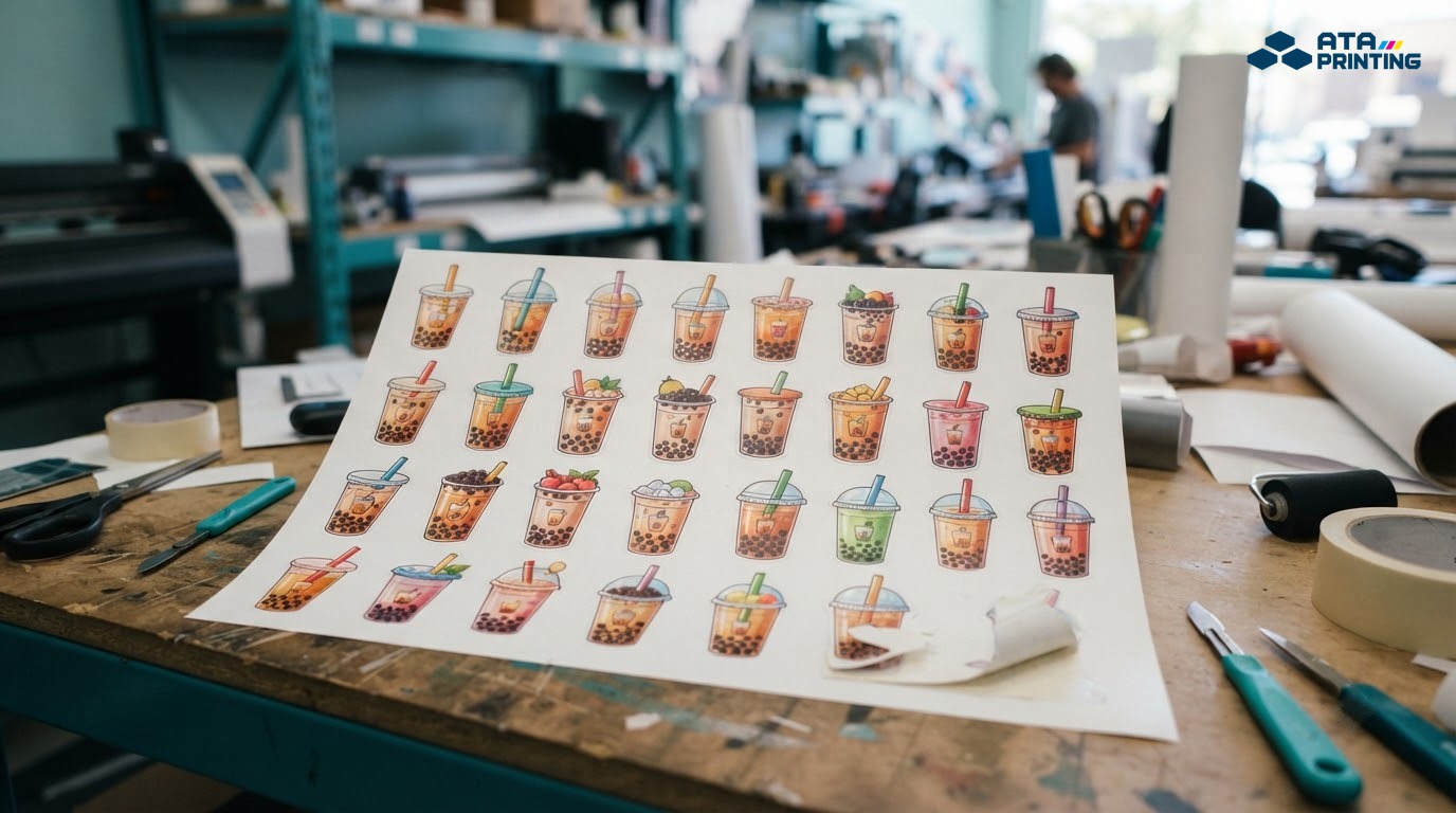 Mẫu sticker trà sữa in trên decal giấy với bề mặt mịn