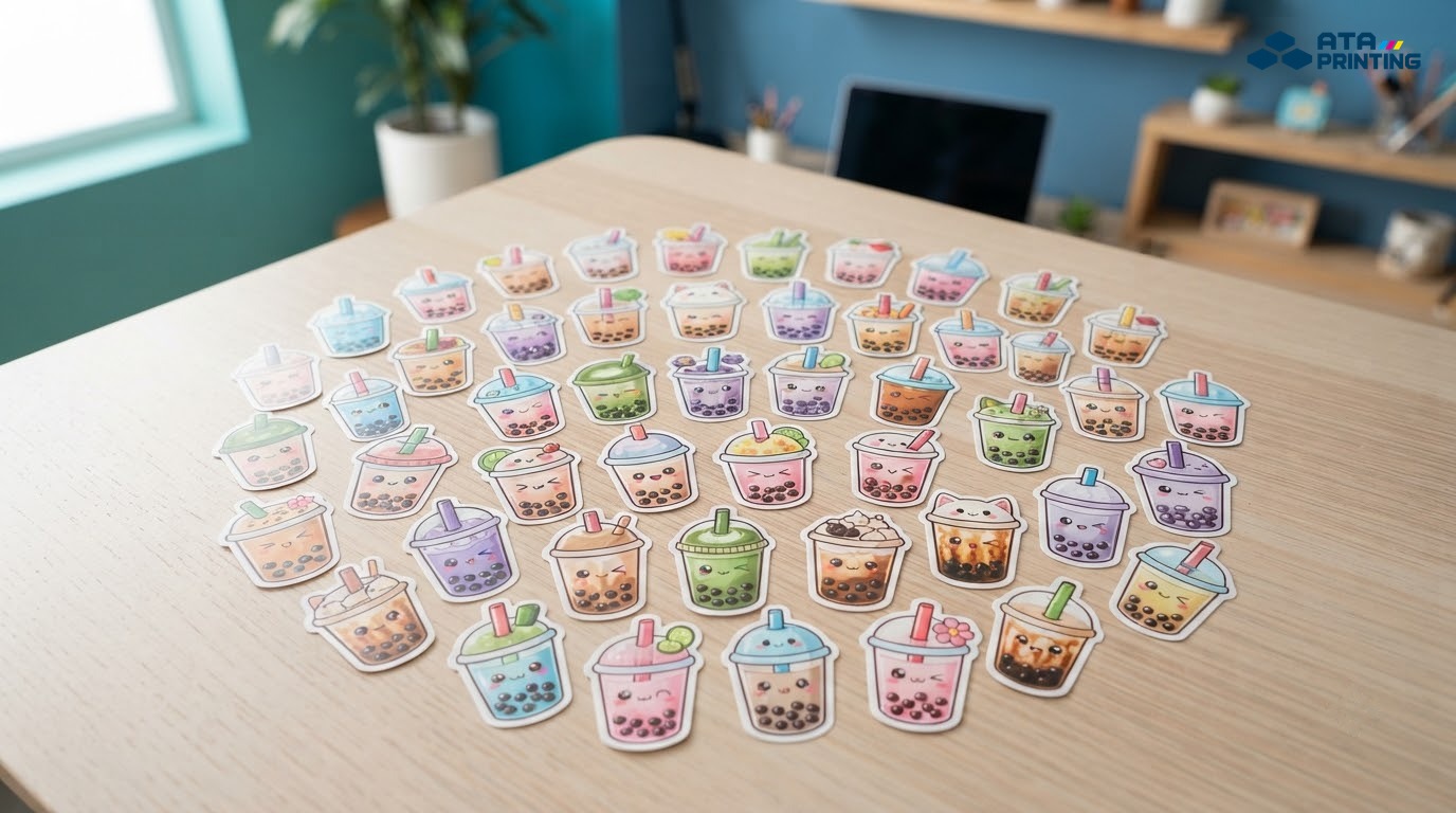 Bộ sưu tập nhiều mẫu sticker trà sữa chibi với hình dáng và màu sắc đa dạng