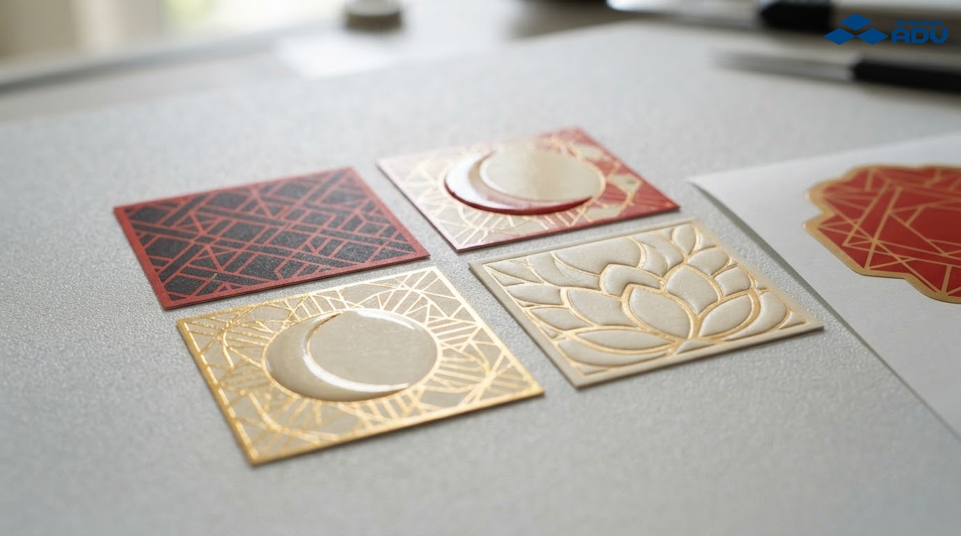 Mẫu tem bánh trung thu cán mờ, ép nhũ, phủ bóng và dập nổi