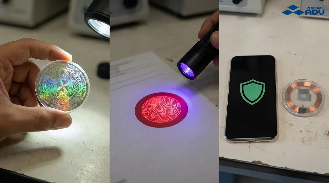 Kiểm tra tem chống giả bằng đèn UV, ánh sáng đổi góc và điện thoại