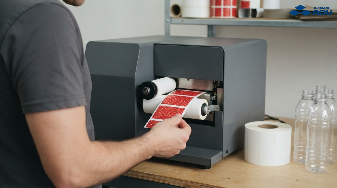 Máy in kỹ thuật số tạo tem nhãn chai nước trên cuộn decal nhựa
