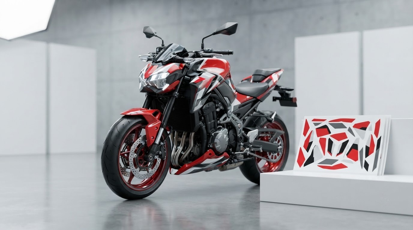 Xe máy được trang trí bằng bộ tem decal đỏ trắng cắt gọn theo yêu cầu