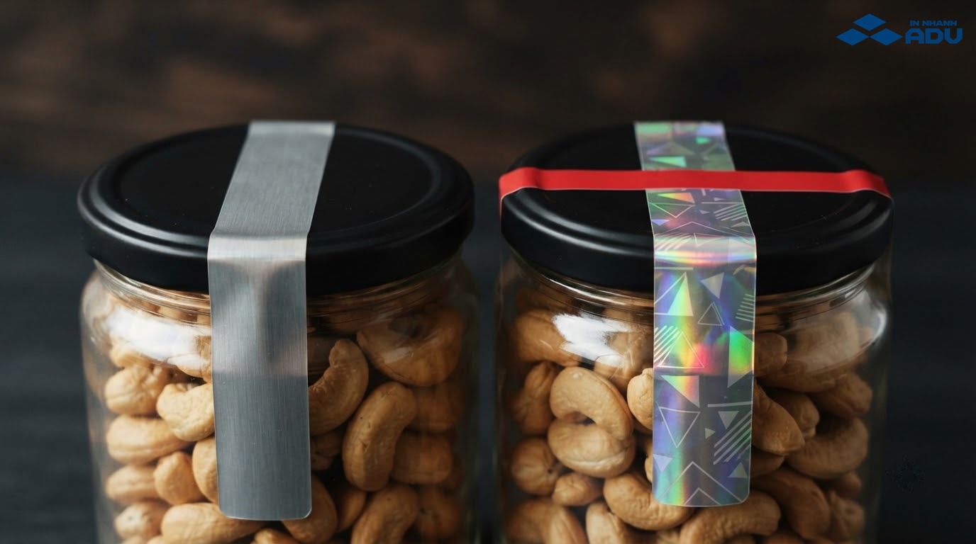 Tem xi bạc và tem hologram trơn niêm phong nắp hũ hạt điều