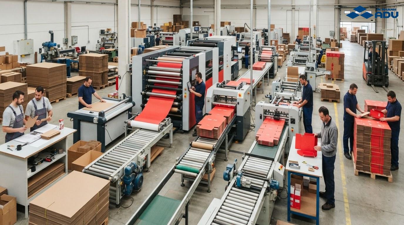 Quy trình tư vấn, làm mẫu, in, bế dán, kiểm phẩm và đóng kiện thùng carton