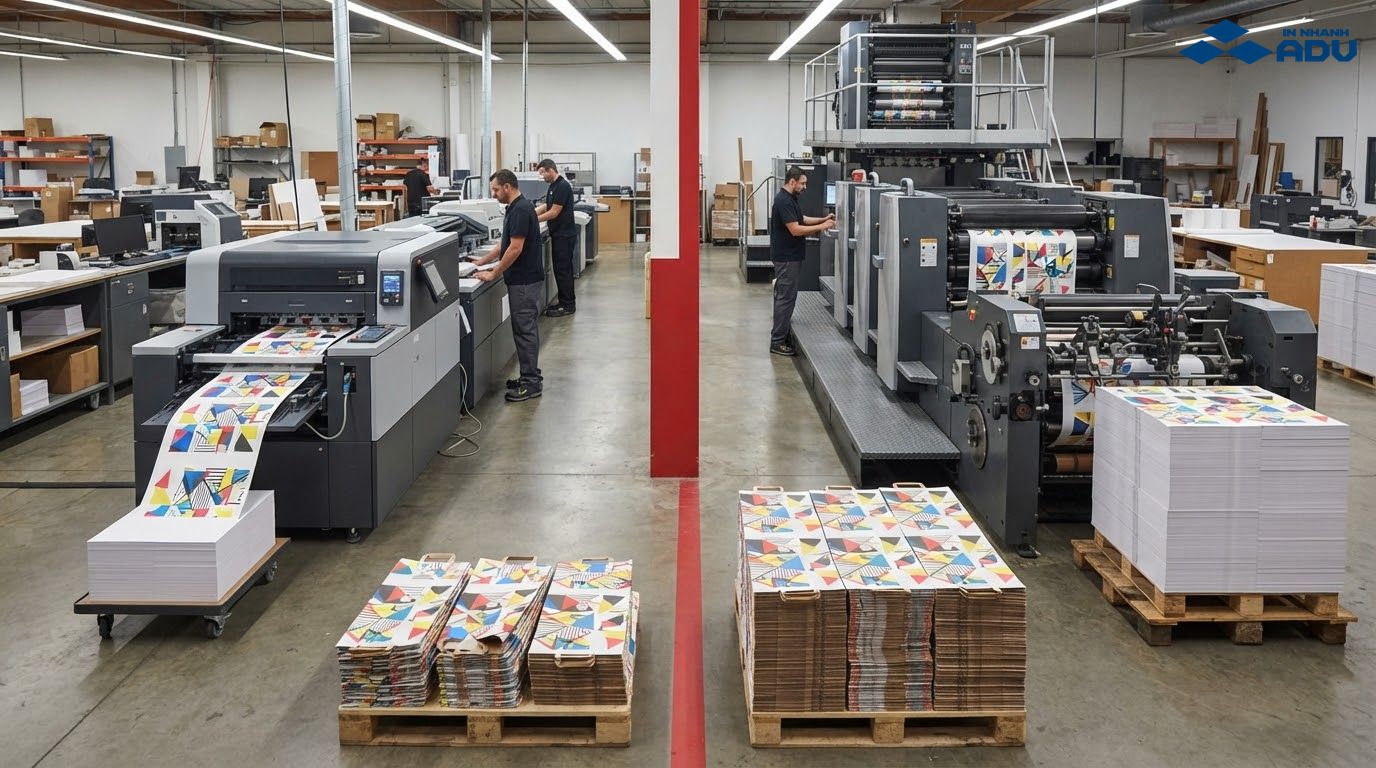 So sánh máy in kỹ thuật số cho lô nhỏ và máy offset cho sản lượng lớn