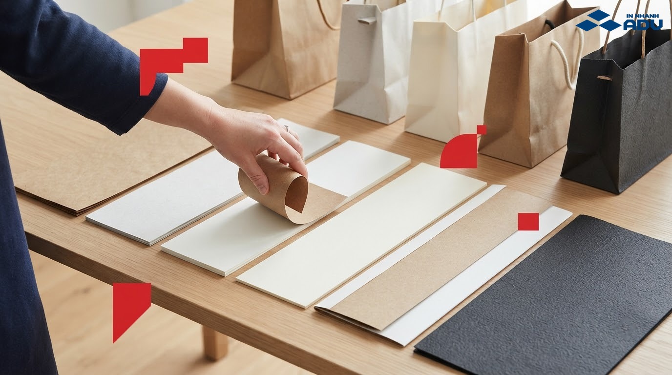 Mẫu giấy kraft, couche, ivory, duplex và giấy mỹ thuật làm túi