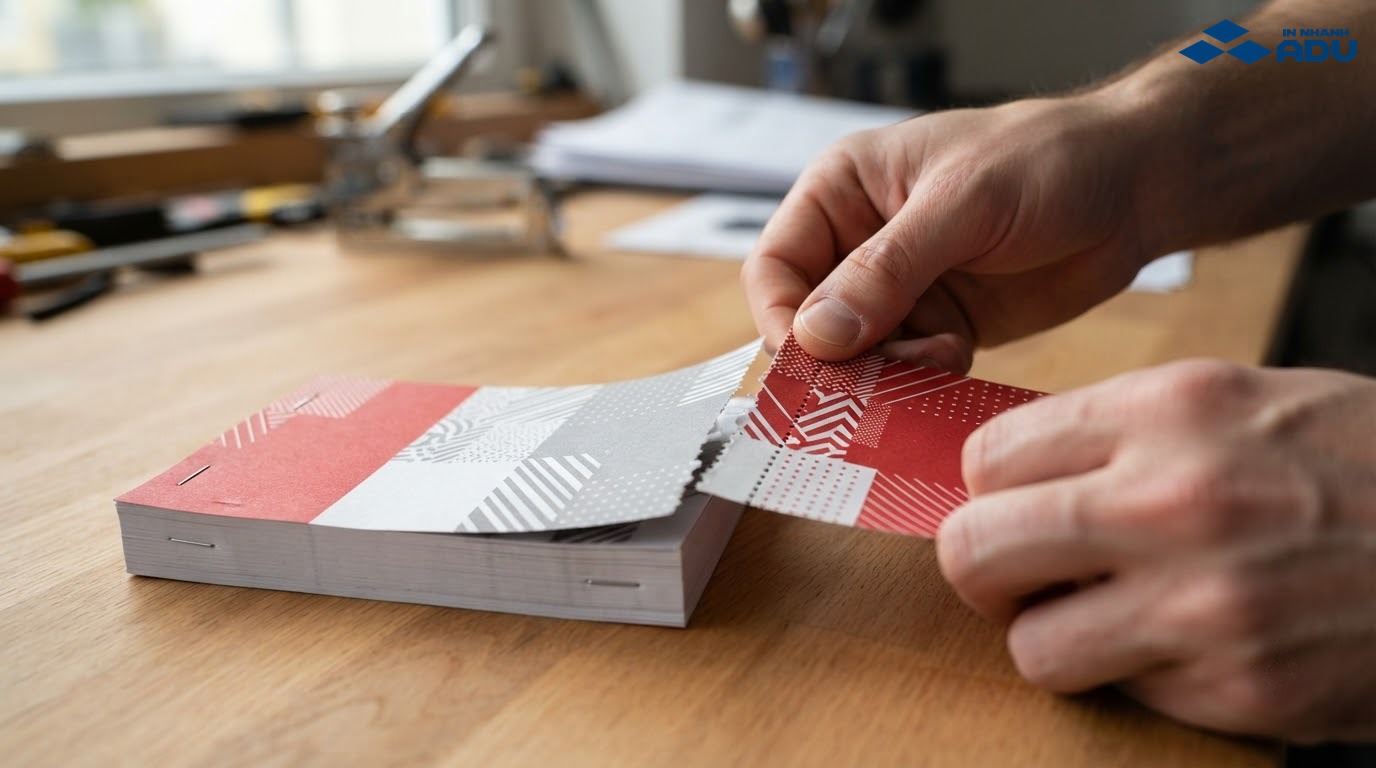 Tập voucher có đường cấn răng cưa và cuống lưu được đóng thành cuốn