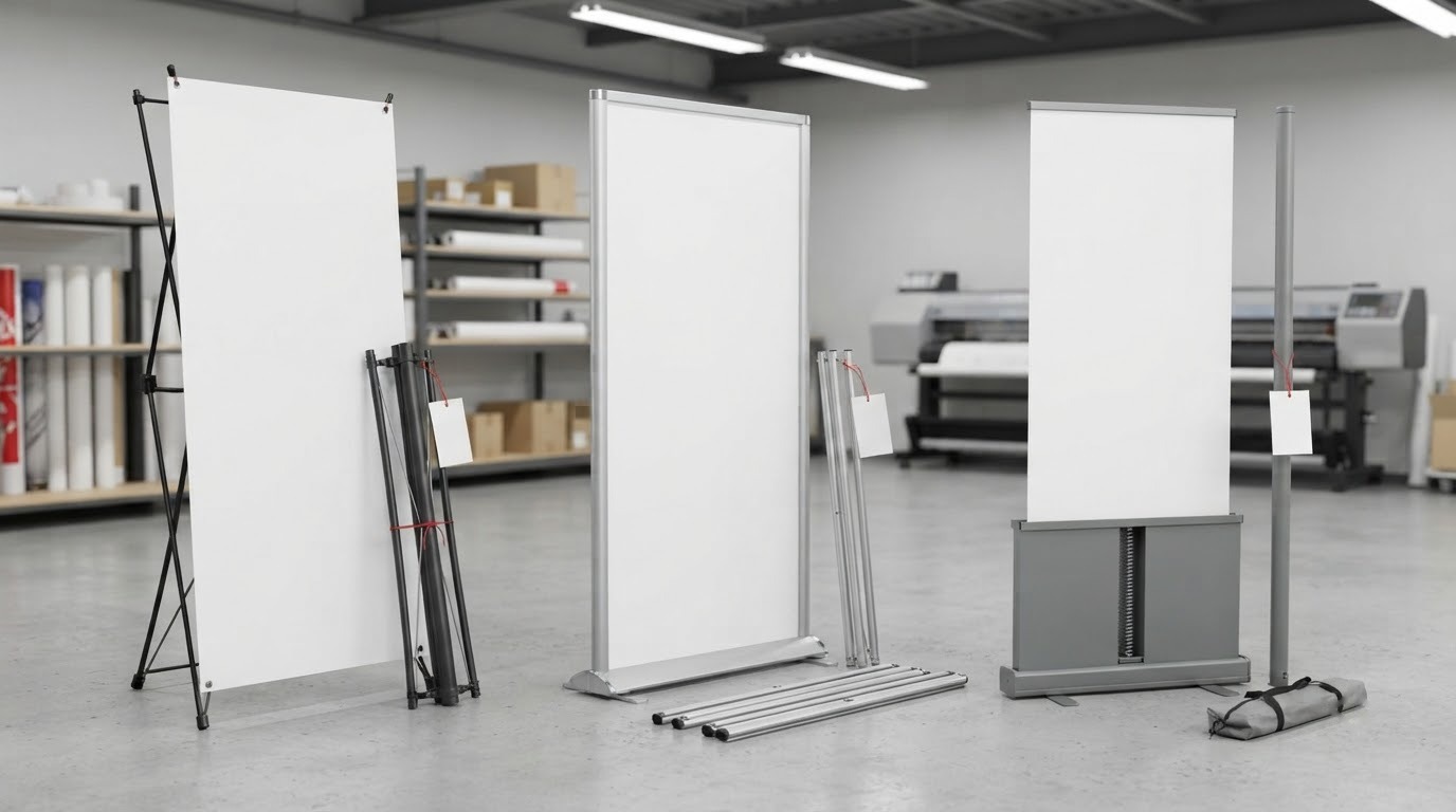 Các mẫu khung sắt standee cùng poster và phụ kiện lắp ráp