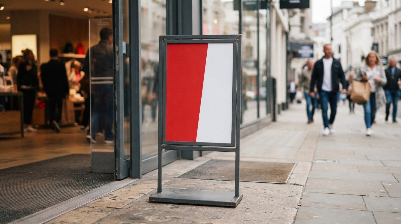 Khung sắt standee tỷ lệ tiêu chuẩn đặt tại lối vào cửa hàng