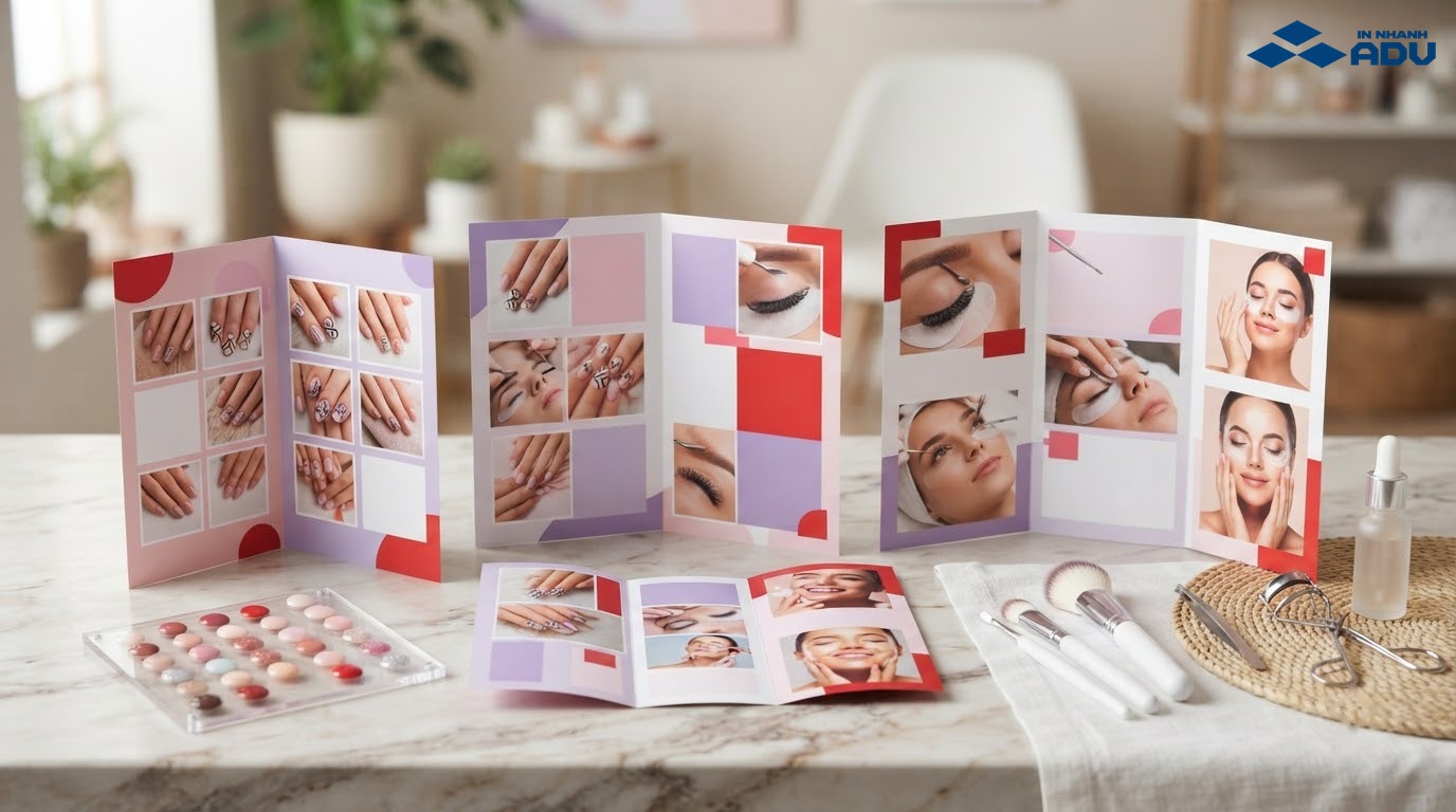 Brochure spa mini kết hợp nail và eyelash dạng gấp gọn