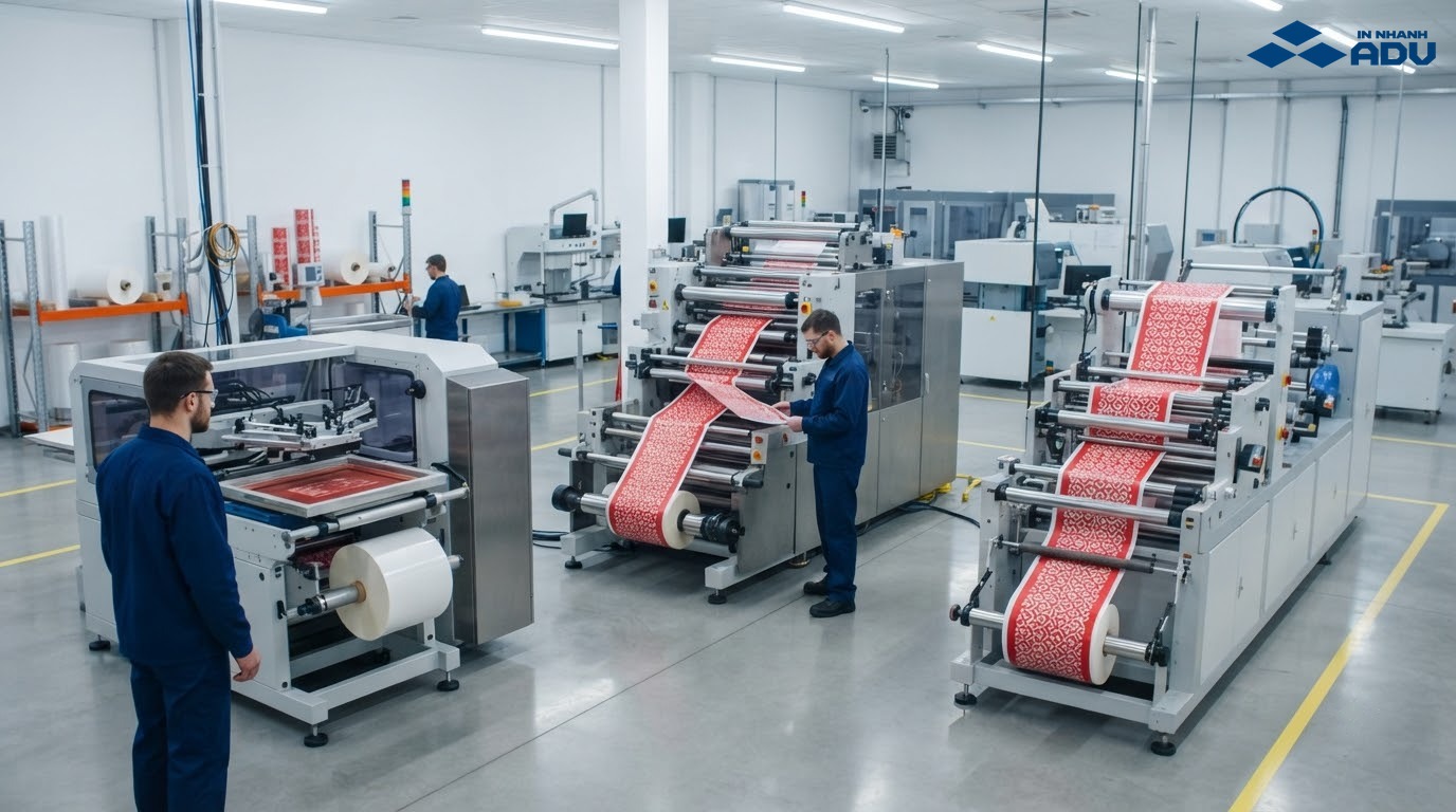 Các khu vực in lụa, in ống đồng và in kỹ thuật số trên màng nhựa