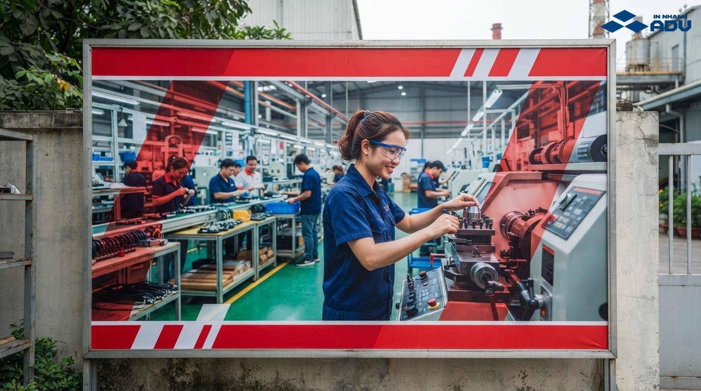 Mẫu poster tuyển dụng công nhân sản xuất và nhân sự kho vận