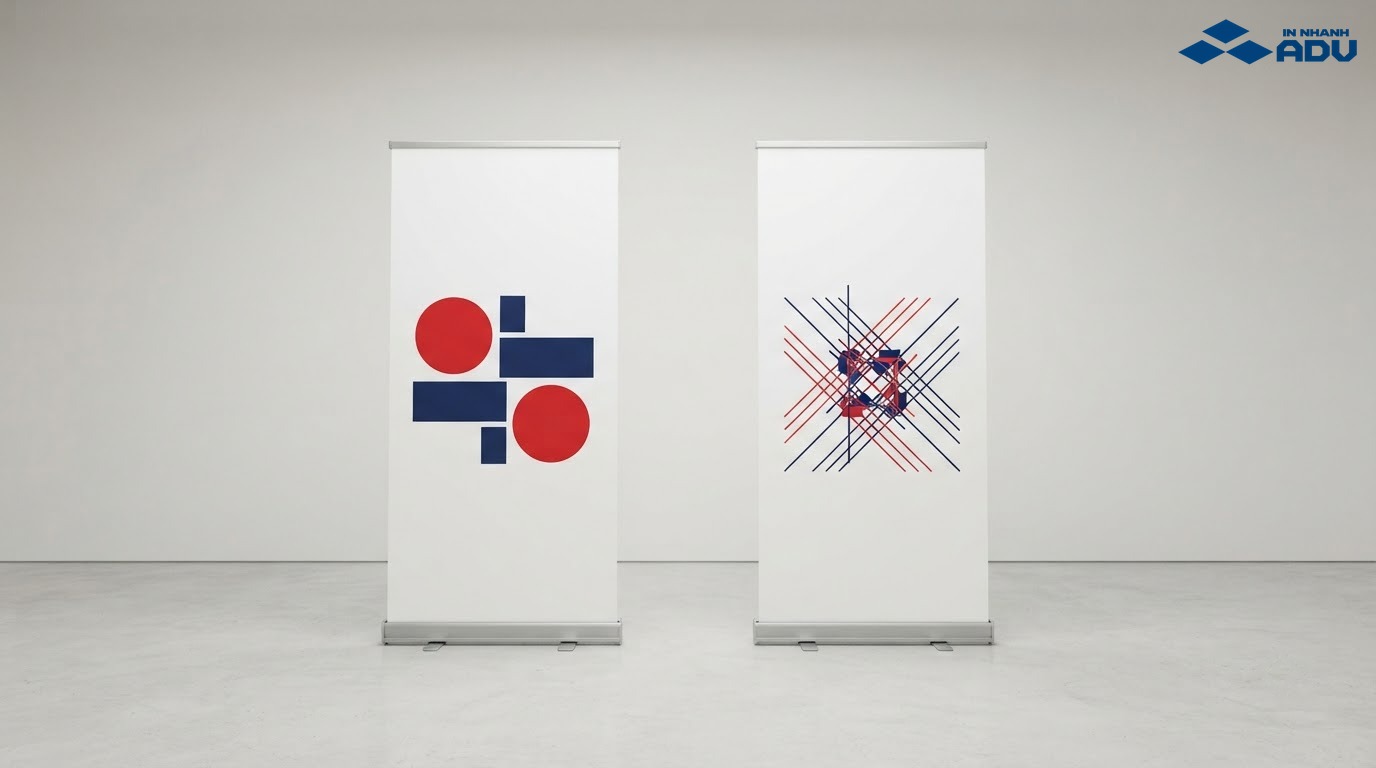 Mẫu standee hội thảo tối giản sử dụng khoảng trắng cân đối