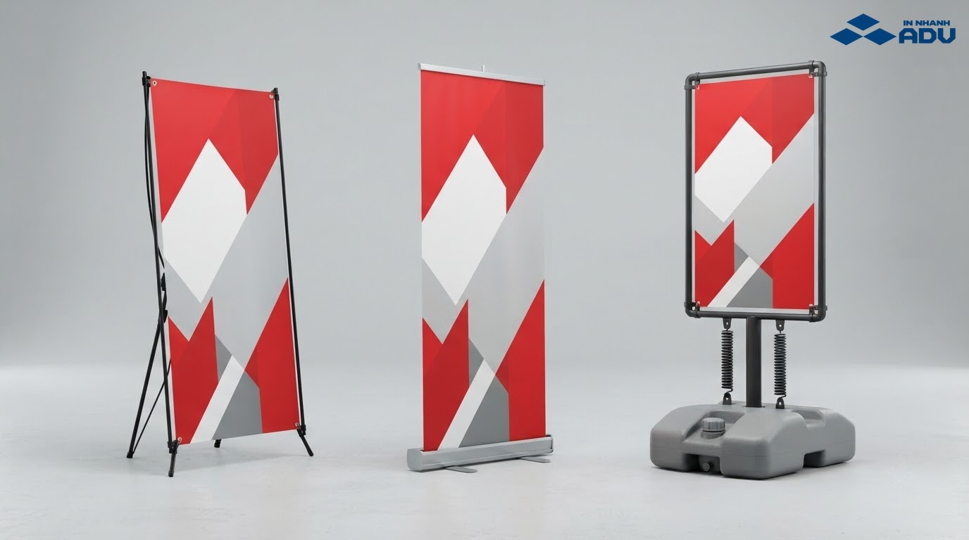 Khung chữ X, khung cuốn nhôm và khung đế nước cho standee