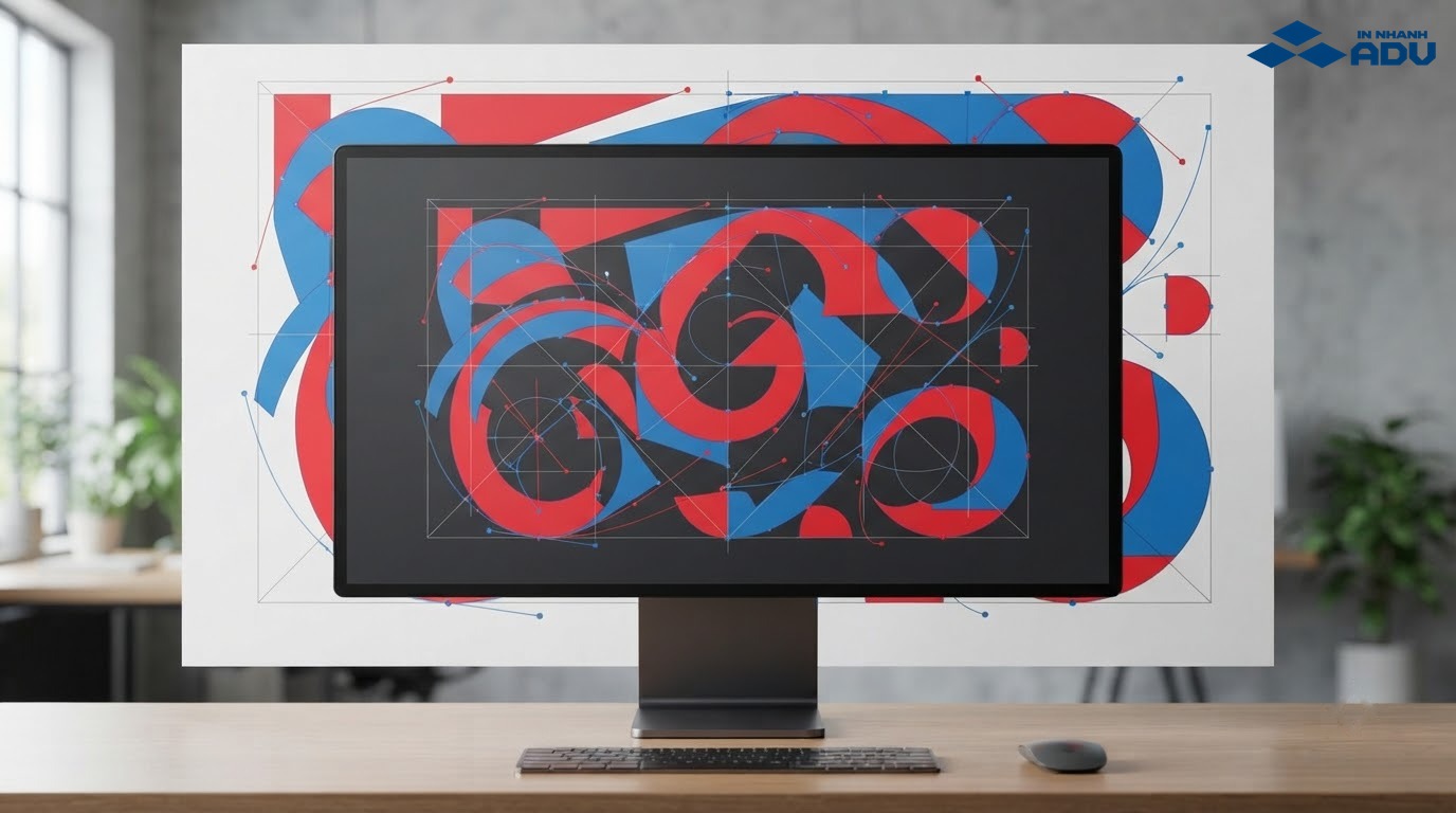 Thiết kế poster vector với đường cong và hình khối sắc nét