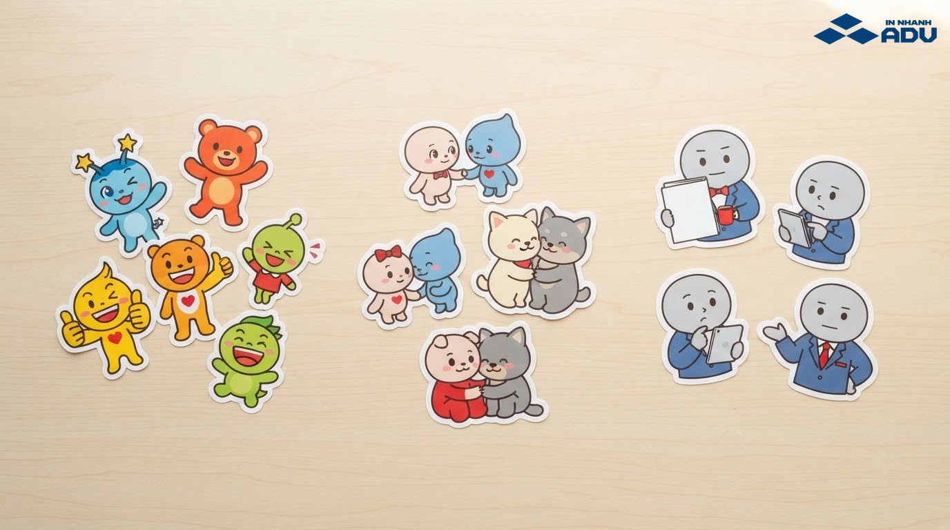 Các mẫu sticker Zalo vui nhộn gồm phong cách hài hước, dễ thương và văn phòng